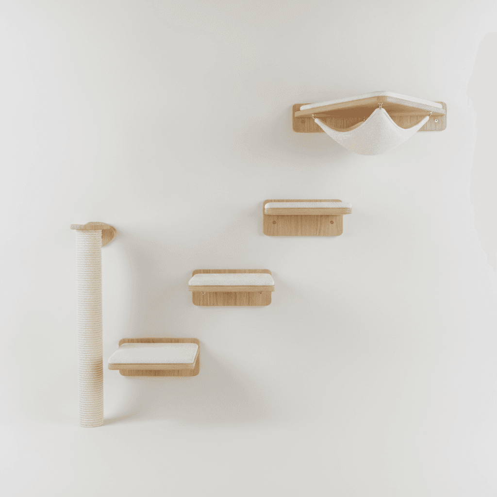 Arbre Mural Modulaire — 4 Étagères + Griffoir