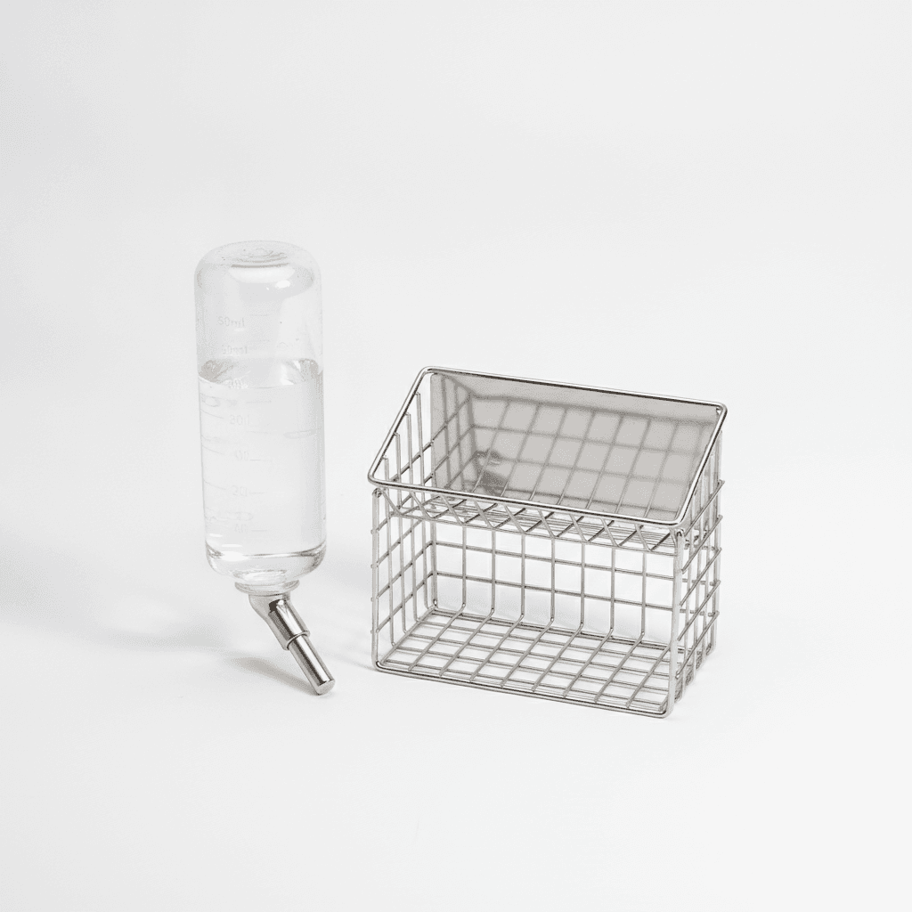 Set Biberon 500ml + Râtelier Inox — Fixation Cage
